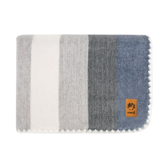 Alpakitas Alpaca Wool Soft Blanket | Throw Size Blanket | Cozy Throw Blanket, Lightweight, Breathable, Hypoallergenic, Premium Handmade | 64 x 45 inches (Gray & Blue)