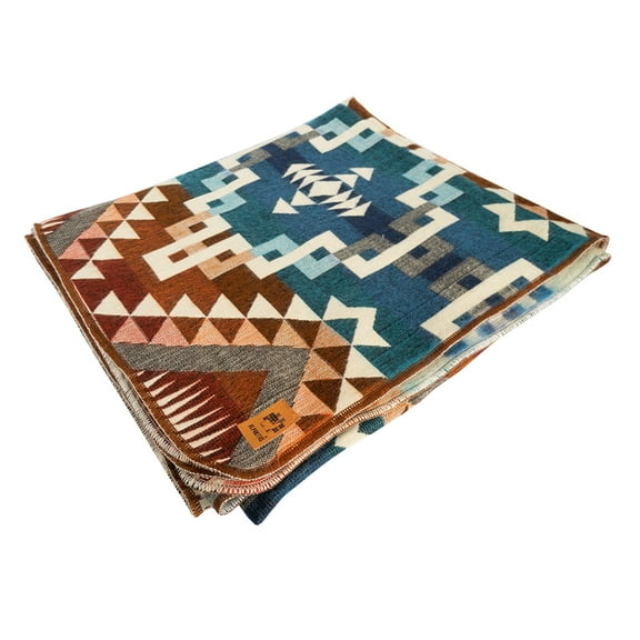 Alpakitas Blanket Throw | Large, Beautiful, Warm, Variegated | 90 x 75 inches | Ultra-Soft, Hypoallergenic and Breathable | Non-Itchy or Scratchy Fabric (Ancestral Design Orange & Blue)