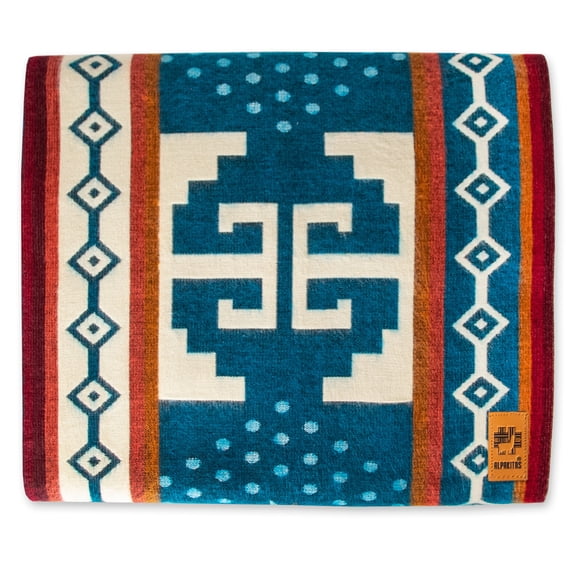 Alpakitas Alpaca Blend Throw Blanket, 90 x 75 in, Ancestral Design Blue and White