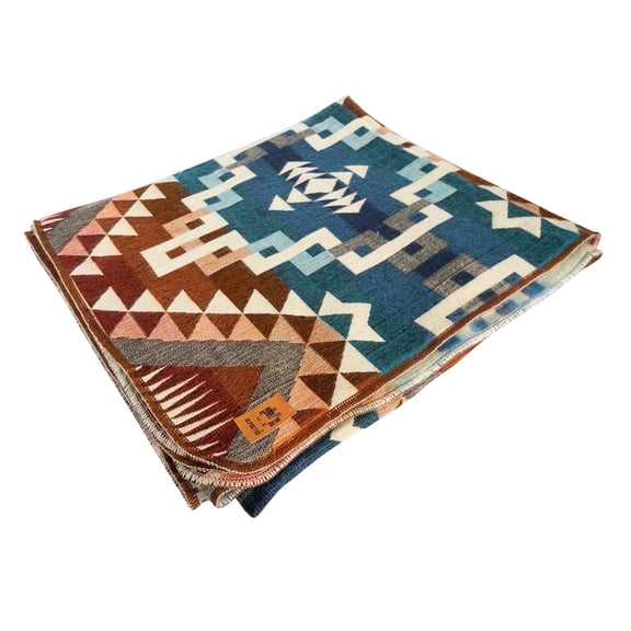 Alpakitas Alpaca Blend Throw Blanket, 90 x 75 in, Ancestral Design Orange and Blue
