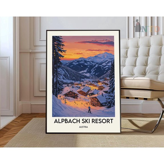 Alpbach Ski Resort Poster, Austrian Alps Travel Wall Art