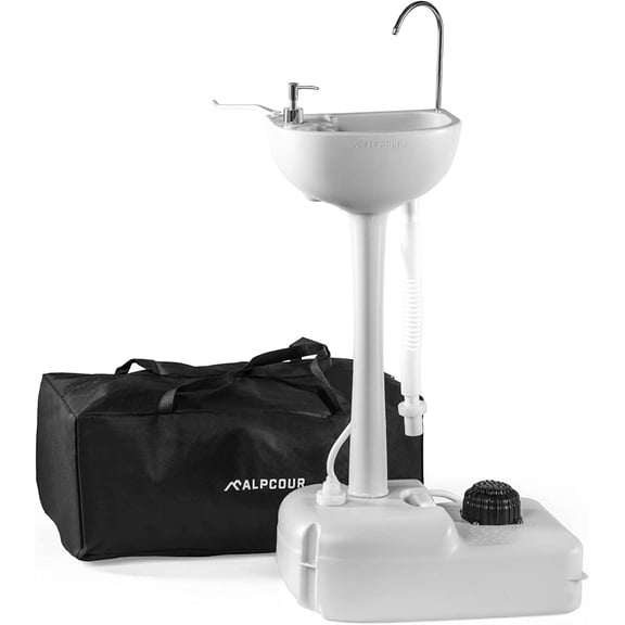 Alpcour 17L Portable Camping Sink  Foot Pump Operated Hygiene Station with Towel Rack and Soap Dispenser