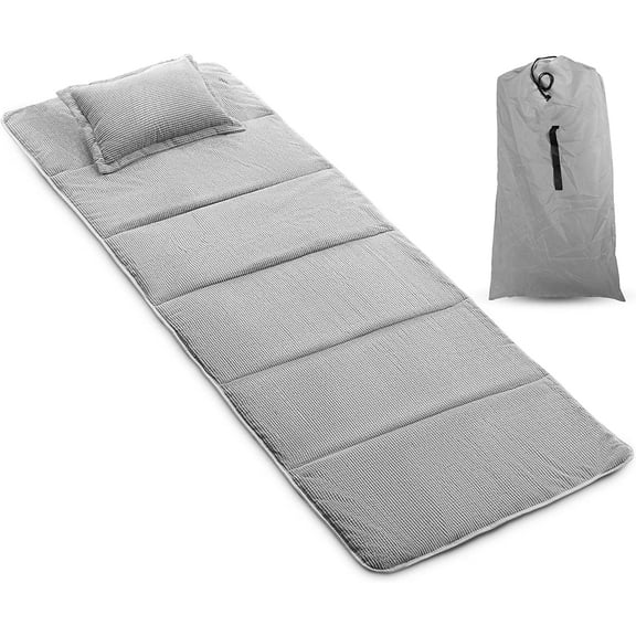 Alpcour Camping Cot Mattress Pad - 75x28" Corduroy Topper with Pillow & Carry Case - Grey