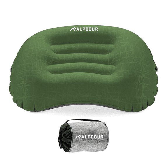 Alpcour Camping Pillow – Large, Inflatable, Ultralight Sleeping Pillow with Easy Blow Up Design, Soft Waterproof Exterior Cover and Compact Carry Case for Hiking, Backpacking, Airplane Travel & More