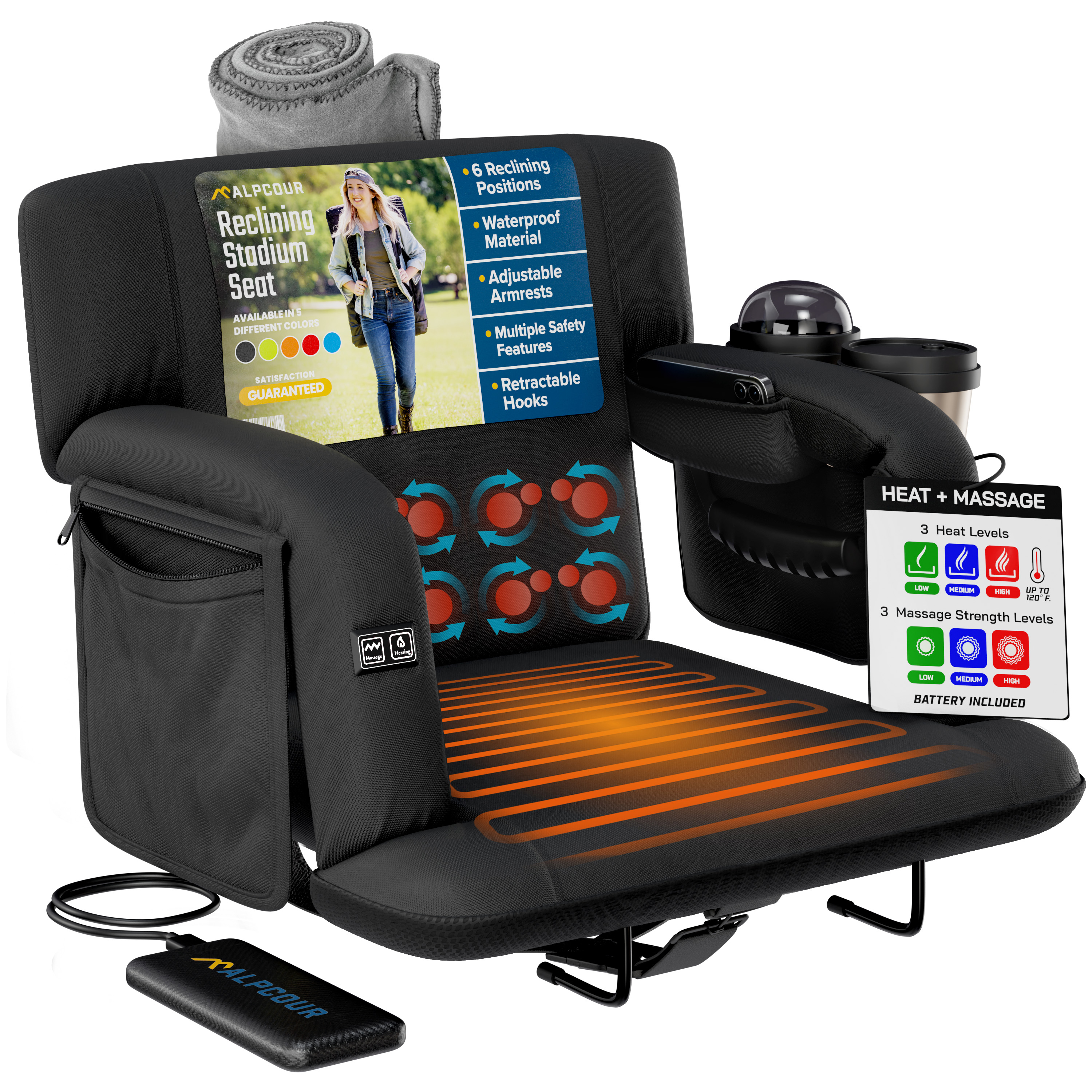 Alpcour Heated Massage Stadium Seat Wide Reclining Chair W Back Cushion: A Straightforward Review