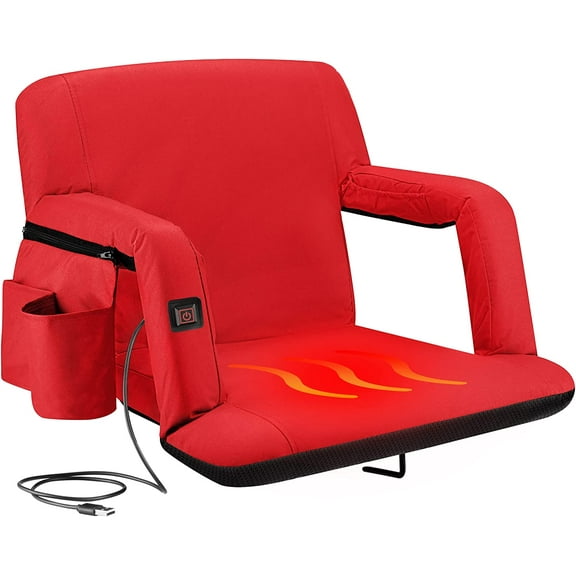 Alpcour Heated Reclining Stadium Seat - Extra Thick Waterproof Chair with Wide Back Support - Red