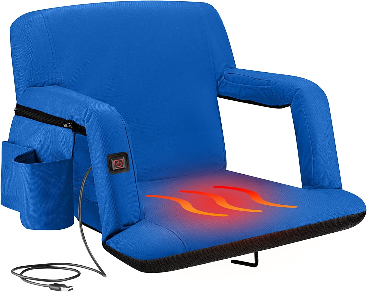 21" Royal Blue Heated Reclining Stadium Seat with Armrests