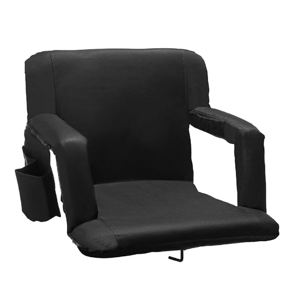 Alpcour Reclining Stadium Seat with Armrests and Side Pockets - Black - Portable Stadium Chair with Backs and Durable Waterproof Padded Cushion for Bleachers, Camping, Lawns, and Beach