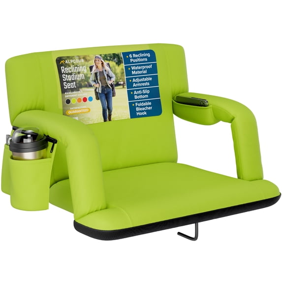 Alpcour Reclining Stadium Seat - Waterproof Foldable Camping Chair with Extra Thick Padding and Wide Back Support - 2 Pack