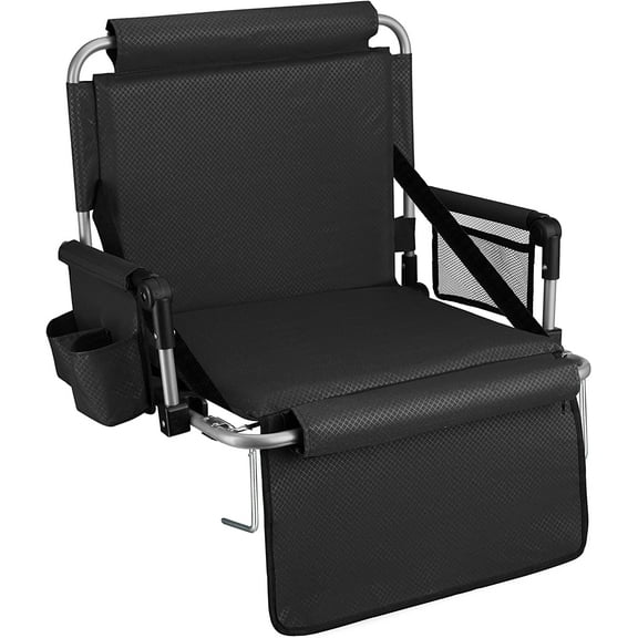 Alpcour Folding Portable Stadium Seat with Padded Backrest, Armrests, Storage Pockets, and Cup Holder - Black
