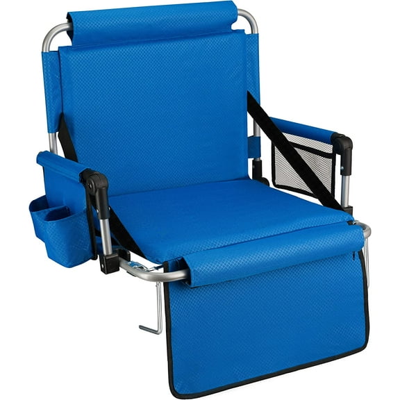 Alpcour Stadium Seat - Foldable, Padded Bleacher Chair with Backrest, Armrest, Pockets, & Cup Holder - Blue