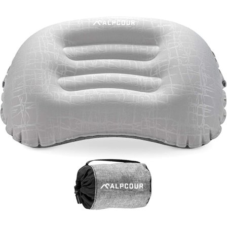 Alpcour Ultralight Inflatable Camping Pillow - Compact Travel Essential with Carry Case - Frost Grey
