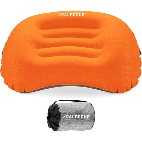 Alpcour Ultralight Inflatable Camping Pillow - Compact Travel Essential with Carry Case - Tiger Orange