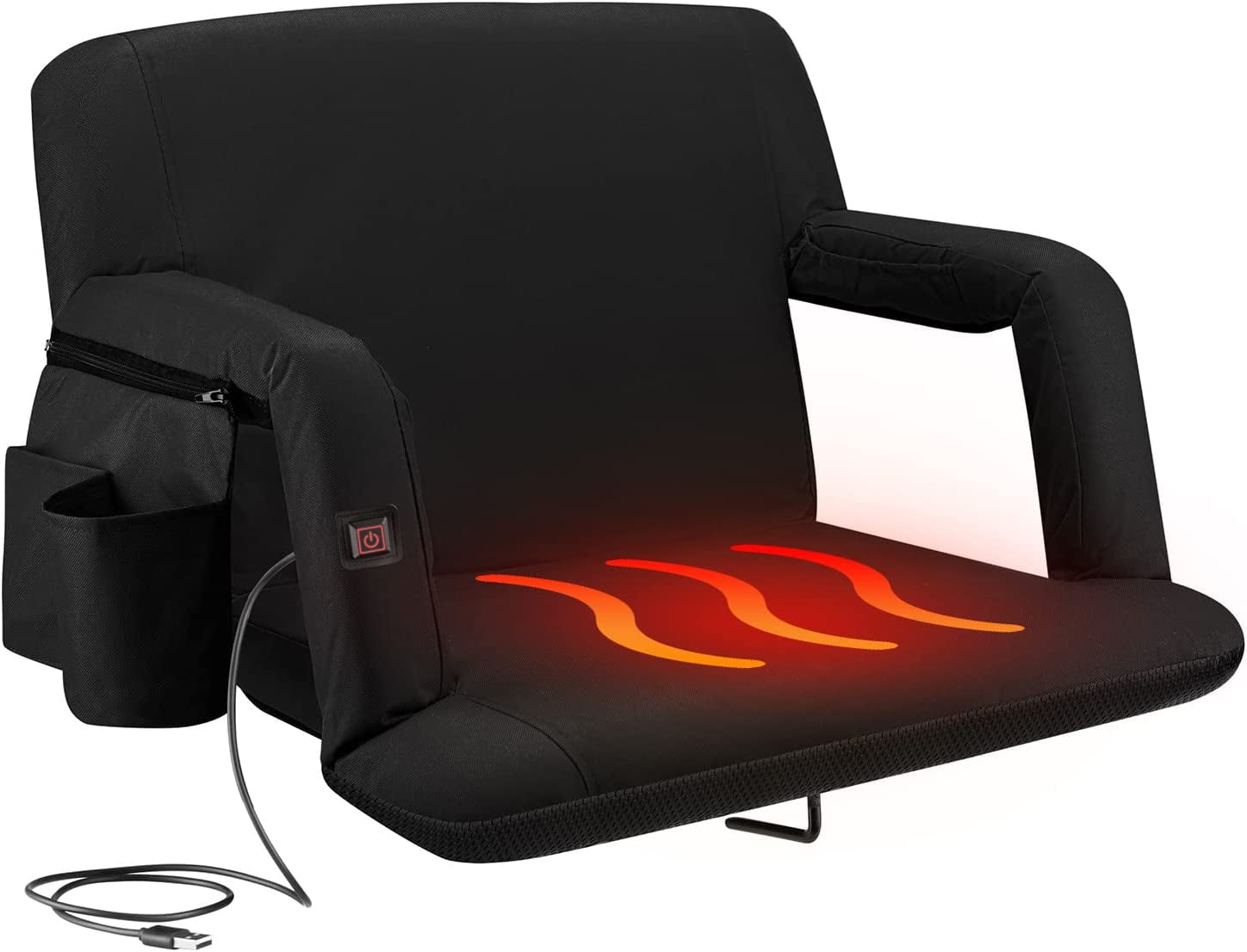 Extra Wide Black Heated Reclining Stadium Seat with Armrests