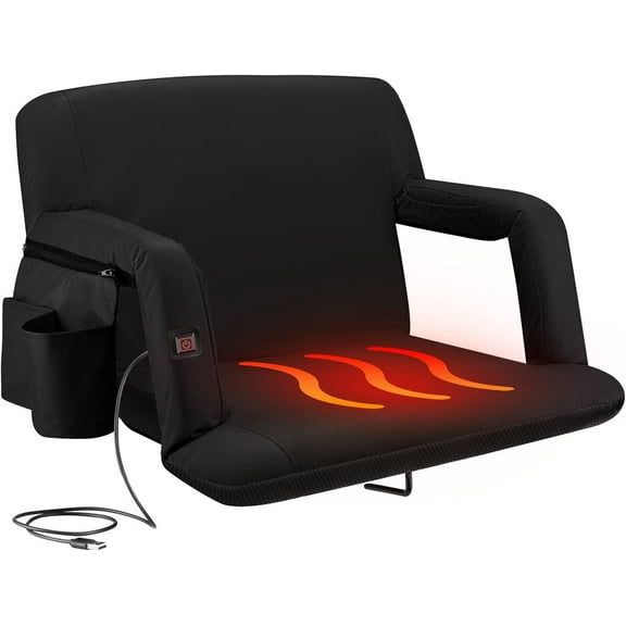 Alpcour X-Wide Heated Reclining Stadium Seat - Extra Thick Waterproof Chair with Wide Back Support - Black