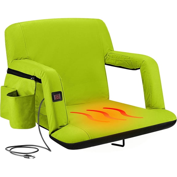 Alpcour X-Wide Heated Reclining Stadium Seat - Extra Thick Waterproof Chair with Wide Back Support - Lime