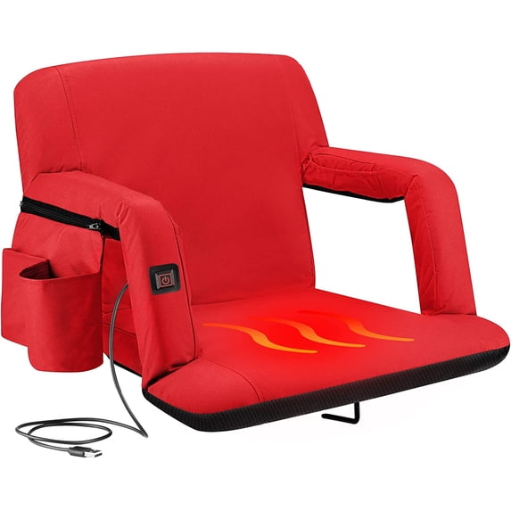 Alpcour X-Wide Heated Reclining Stadium Seat - Extra Thick Waterproof Chair with Wide Back Support - Red