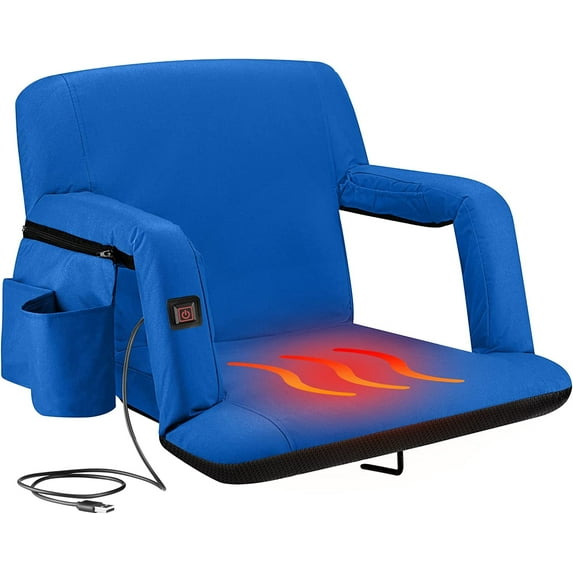 Alpcour X-Wide Heated Reclining Stadium Seat - Extra Thick Waterproof Chair with Wide Back Support - Royal Blue