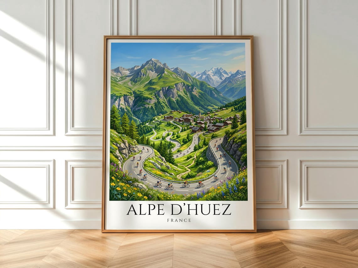 Alpe D'Huez Cycling French Alps Wall Art Mountain Road Print Tour