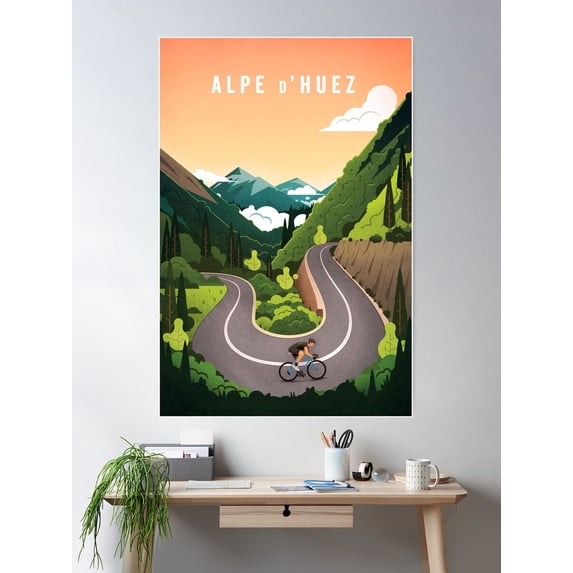 Alpe D'Huez Poster Wall Art, Modern Wall Decor For Living Room Bedroom, 12x18 UNFRAMED
