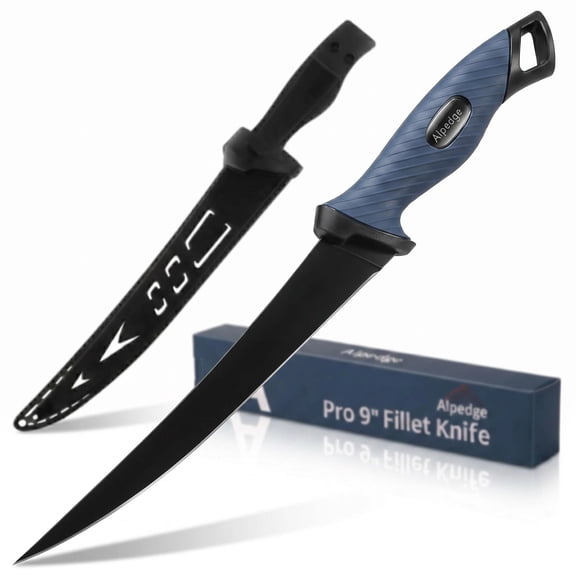 Alpedge 9 Inch Fishing Fillet Knife, Flexible Blade Filet Knifes for fish, German DIN 1.4116 Stainless Steel Blade, Non-Slip Handle, Fish Boning, with Protective Sheaths, Safety Buckle & Belt Clip