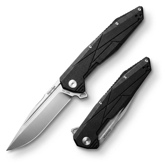 Alpedge Premium Folding Knife - 14C28N Stainless Steel 3.5" Blade, G10 Handle with Ceramic Bearing, EDC Tactical Pocket Knife for Camping Hunting Outdoor Survival