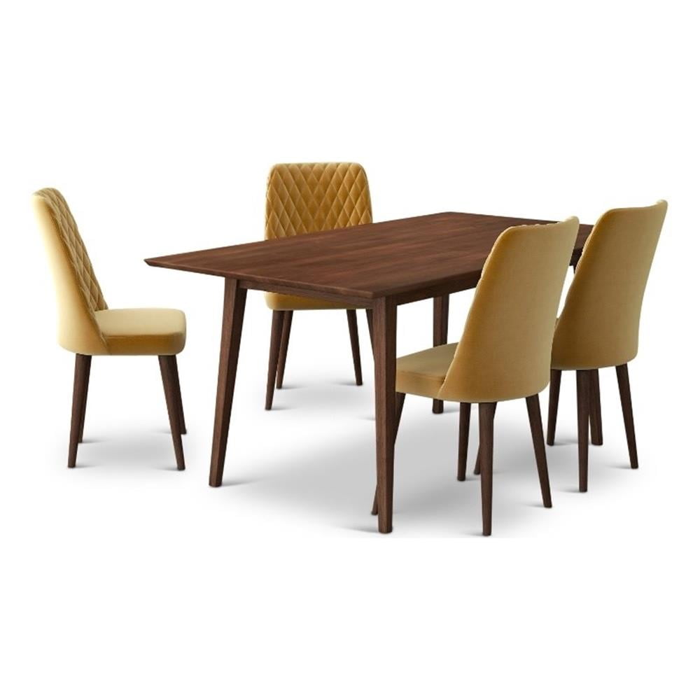 Alpen Mid Century Modern Solid Wood Walnut Kitchen Table and Chairs for ...