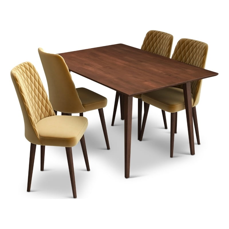 Alpen Modern Solid Wood Walnut Dining Table and 4 Chair Set - Walmart.com