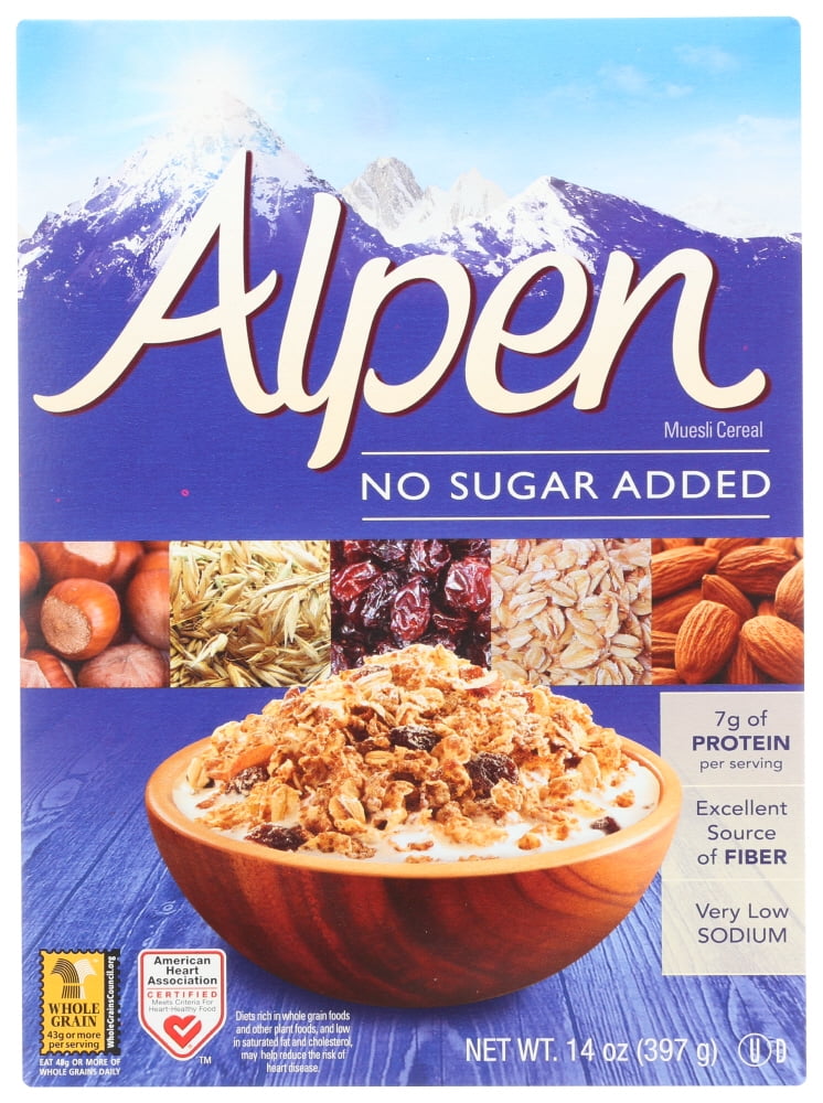 Alpen High Fiber Oat Wheat Breakfast Muesli Cereal, No Added Sugar, 14
