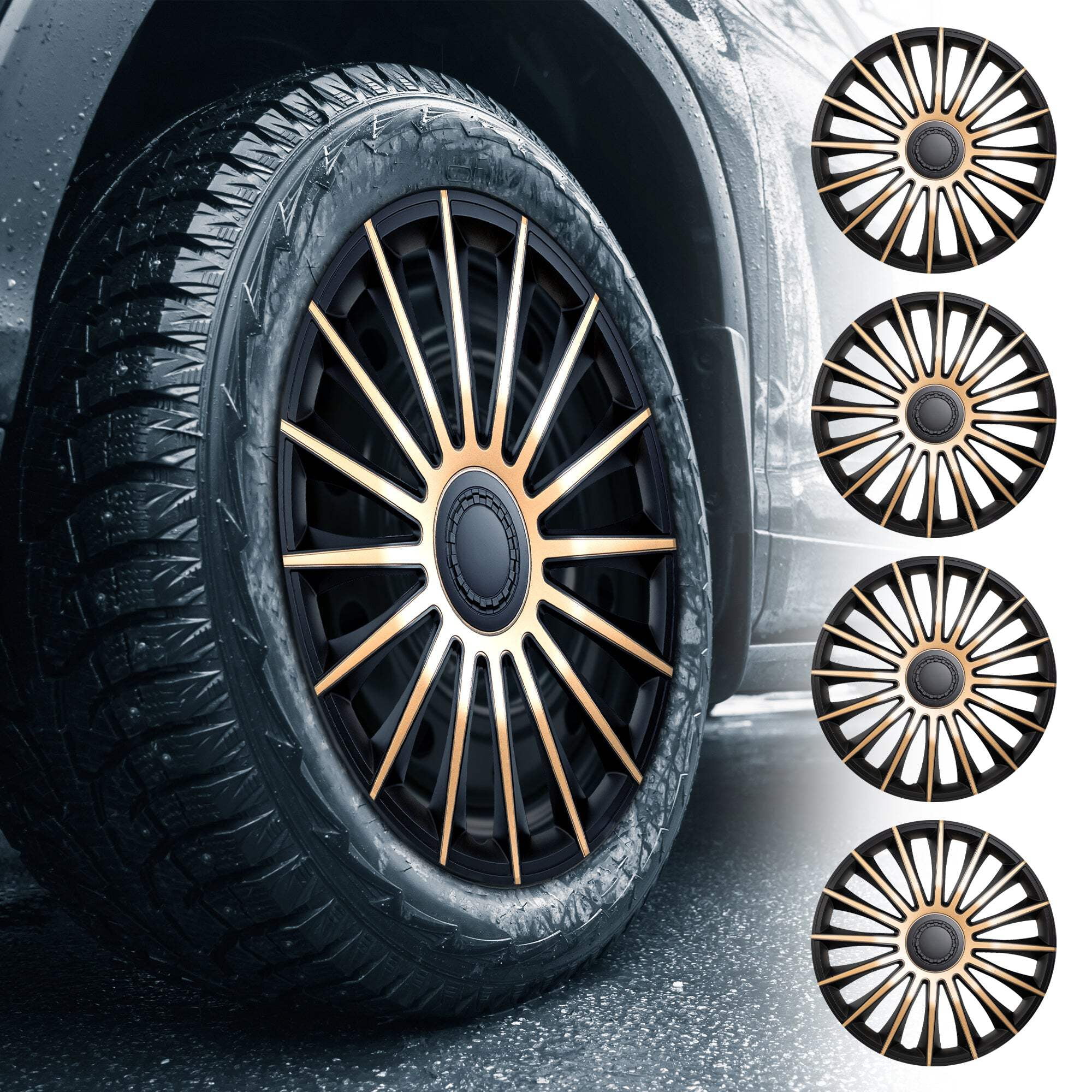 Alpena Austin Black & Bronze Wheel Covers – Set of 4, European-Made Hubcaps – 17-Inch Universal Fit