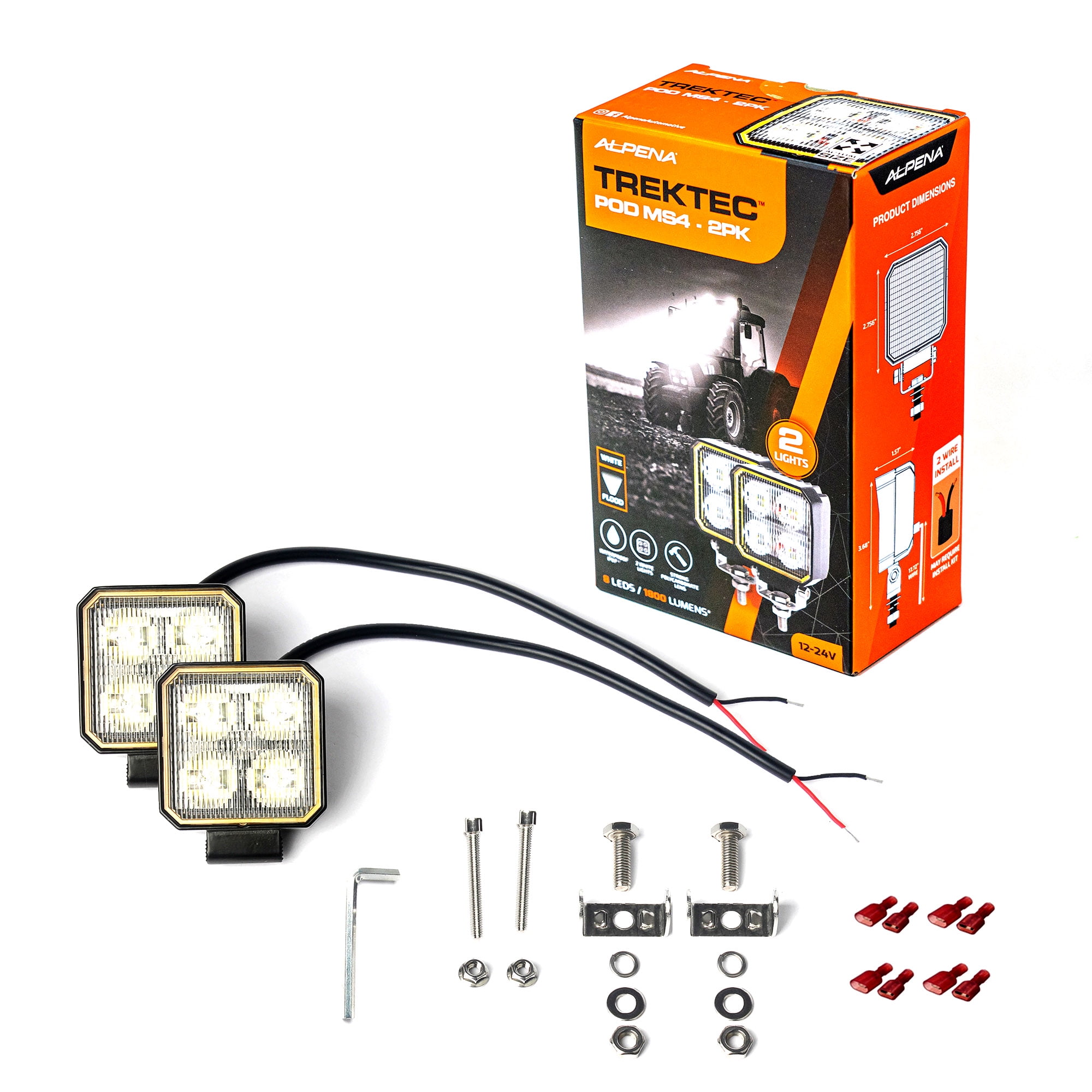 Alpena TrekTec LED Flood Light MS4 2 Pack, 12V, New Model 72009, Universal Fit for Trucks, SUVs