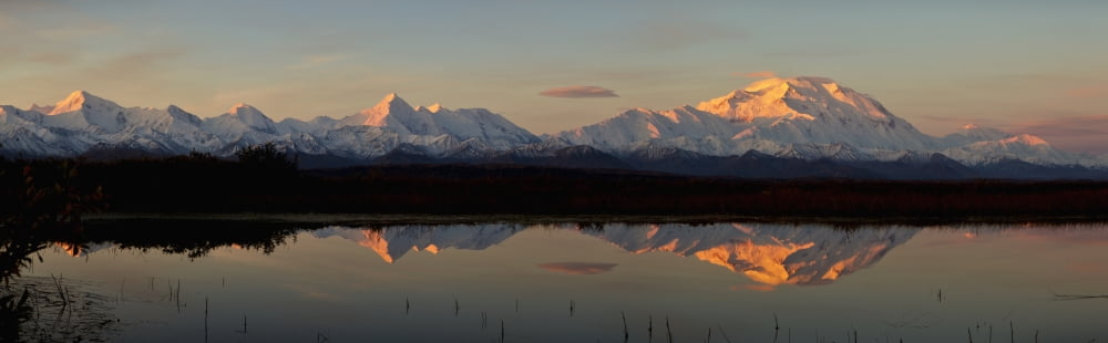 Alpenglow On Mt Mckinley Also Known As Denali Reflected In Tundra Pond At Sunrise Fall Denali National Park Interior Alaska Usa Canvas Art - Gary Schultz  Design Pics (38 x 12)