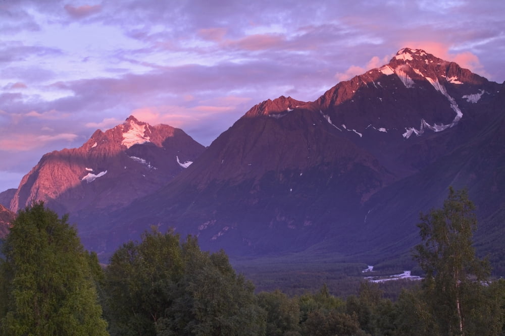 Alpenglow On Chugach Mtns In Evening Sc Ak Summer Eagle River Valley Eagle & Polar Bear Peak Canvas Art - Michael DeYoung Design Pics (17 x 11)