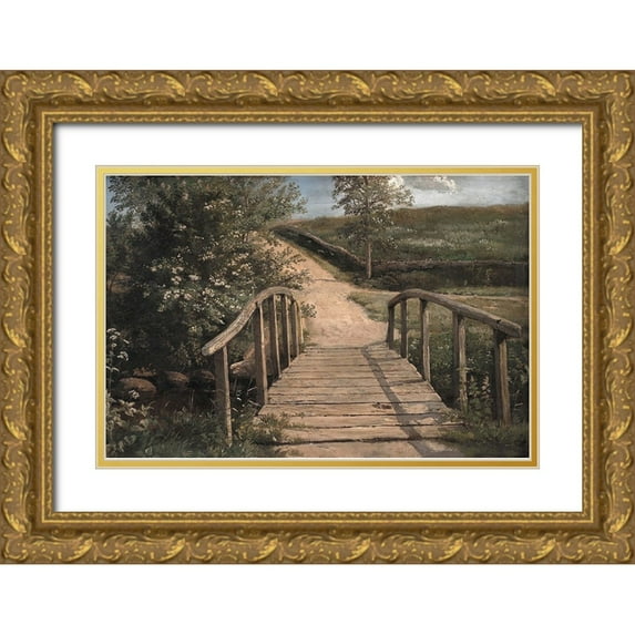 Alpenglow Workshop 18x13 Gold Ornate Wood Framed with Double Matting Museum Art Print Titled - Wooden Bridge