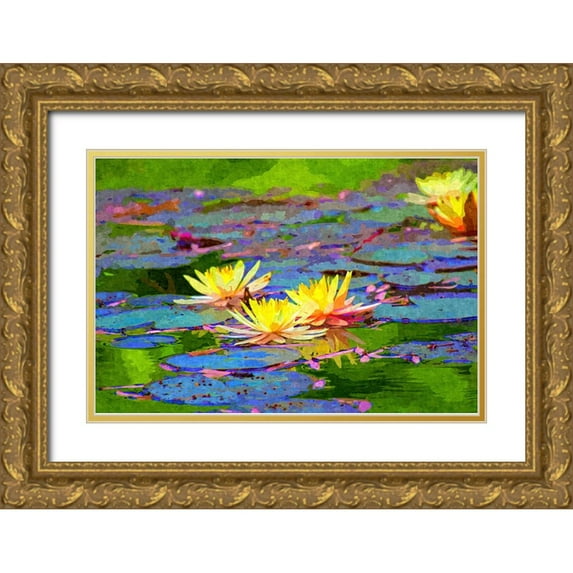 Alpenglow Workshop 24x17 Gold Ornate Wood Framed with Double Matting Museum Art Print Titled - Yellow Water Lillies