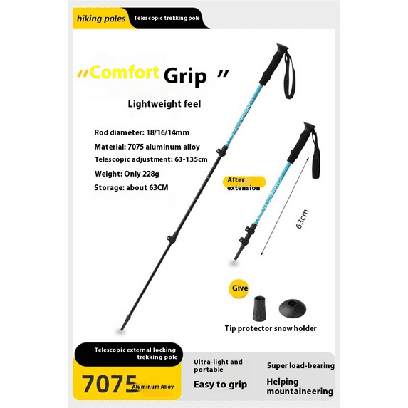 Alpenstock Walking Stick Professional Outdoor Folding Climbing Stick Carbon Ultralight Retractable Hiking Equipment Non-Slip Walking Stick Skiing