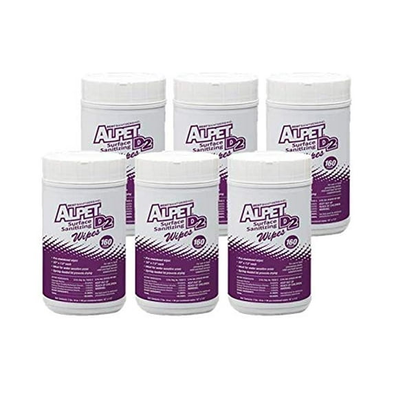 Alpet D2 Surface Sanitizing Wipes, Pre-Moistened - 160 Wipes (Case of 6) - L72901 - Strong Lint-Less Wipes for Food Contact Surfaces, 960 Total Wipes