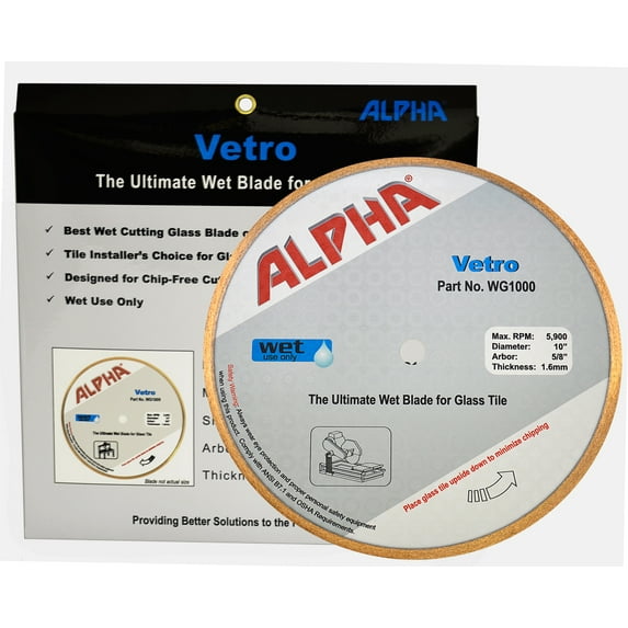 Alpha 10" Wet Cutting Glass Blade with 7/8" Arbor