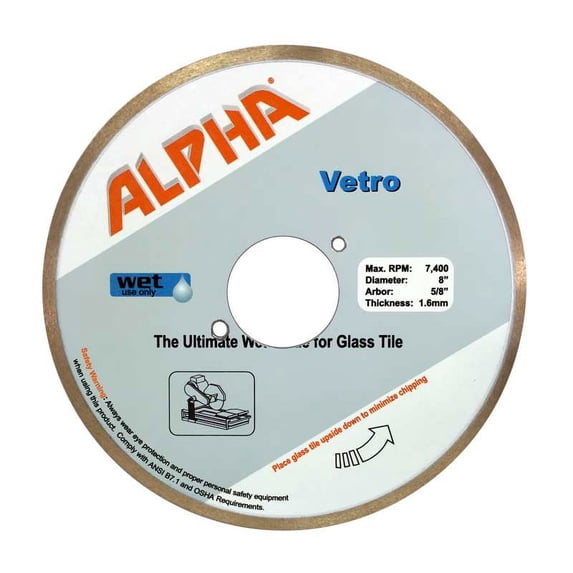 Alpha 8" Wet Cutting Glass Blade with 7/8" Arbor