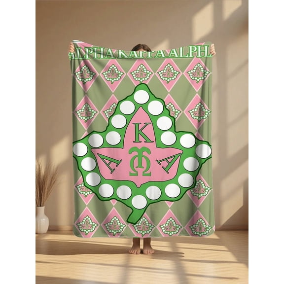 Alpha  Alpha Inspired Leaf Pattern Plush Fleece Throw Blanket 280 GSM Super Soft Cozy Lightweight For Bed Sofa Camping 1908 Founding Year Greek Letter Home Decor Gift For AKA Sorority Members
