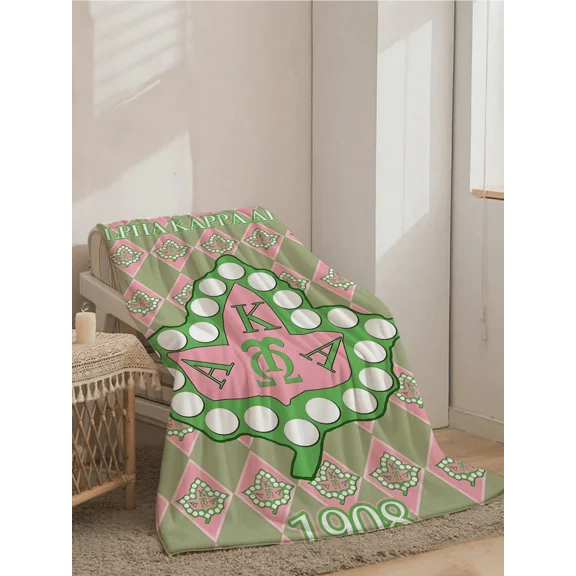 Alpha Alpha Inspired Leaf Pattern Plush Fleece Throw Blanket 280 GSM Super Soft Cozy Lightweight For Bed Sofa Camping 1908 Founding Year Greek Letter Home Decor Gift For AKA Sorority Members