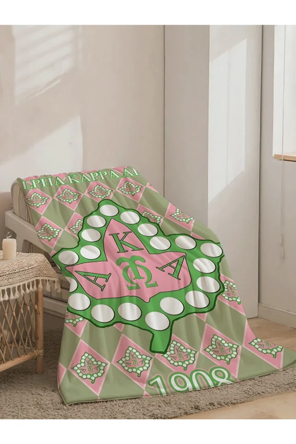 Alpha Alpha Inspired Leaf Pattern Plush Fleece Throw Blanket 280 GSM Super Soft Cozy Lightweight For Bed Sofa Camping 1908 Founding Year Greek Letter Home Decor Gift For AKA Sorority Members