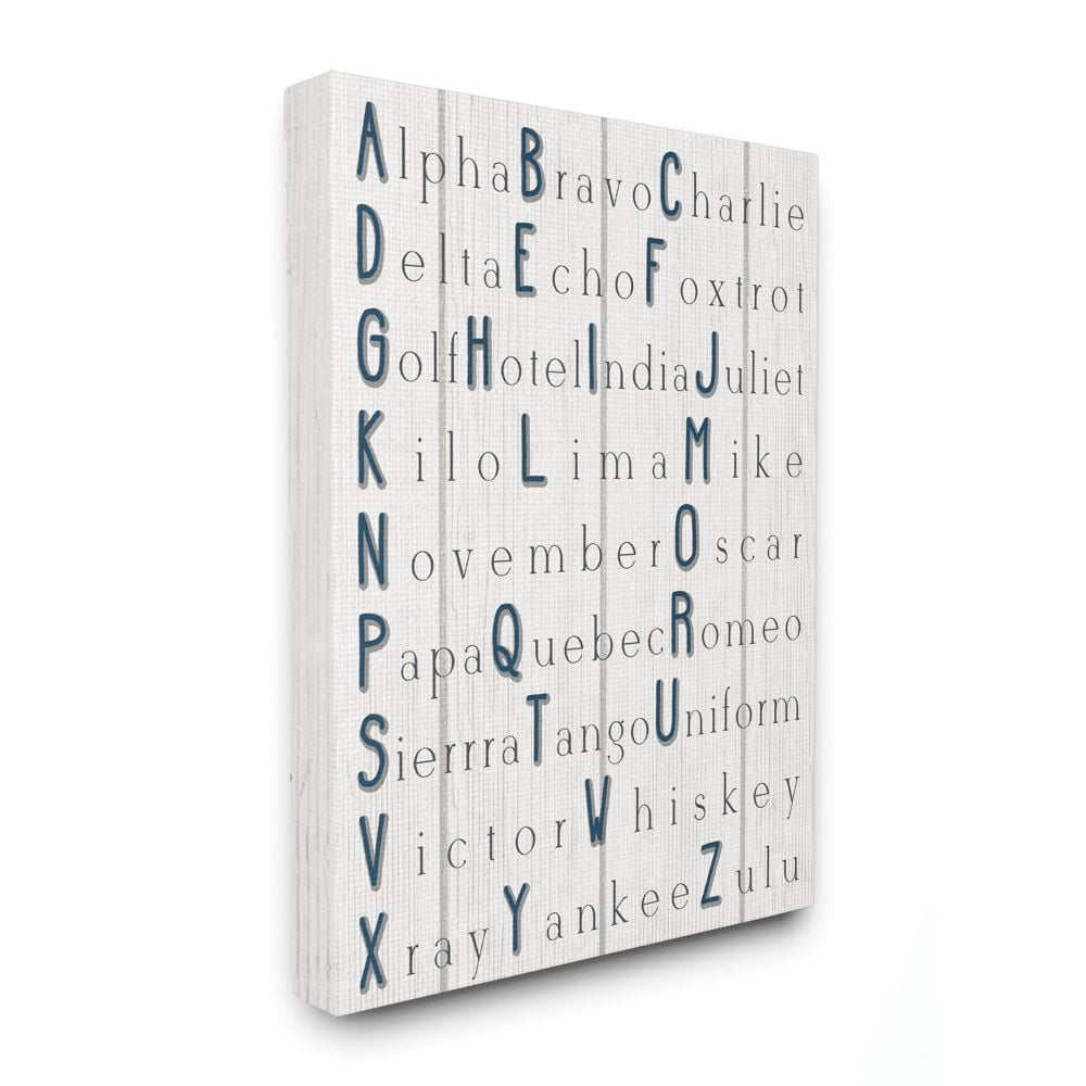 Alpha Bravo Charlie Kids Alphabet Word Design Stretched Canvas Wall Art by Daphne Polselli