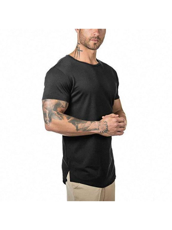 men gym spandex muscle fit running workout sport t-shirt