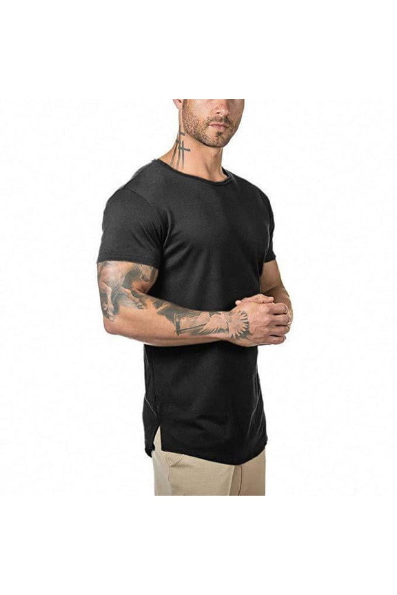 men gym spandex muscle fit running workout sport t-shirt