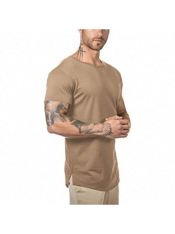 men gym spandex muscle fit running workout sport t-shirt