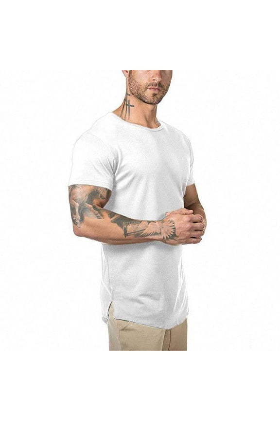 men gym spandex muscle fit running workout sport  t-shirt