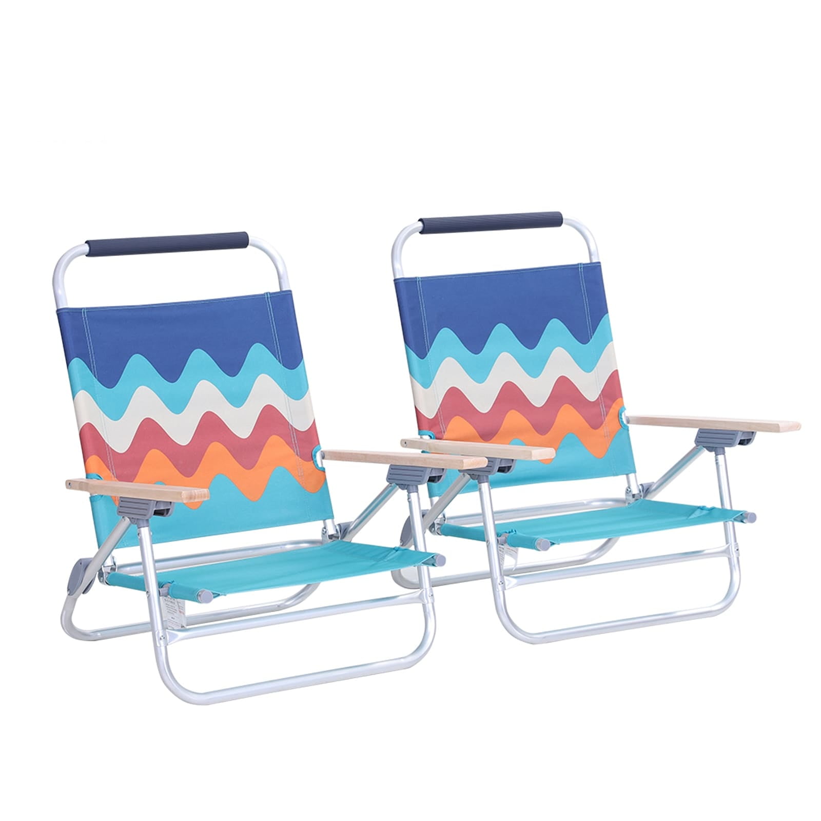2 Pack Low Folding Beach Chairs for Adults with Cushion-Blue