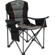 Alpha Joy Foldable Camping Chair Oversized Padded Heavy Duty Portable Quad Chair with Cooler Bag & Cup Holder, Black