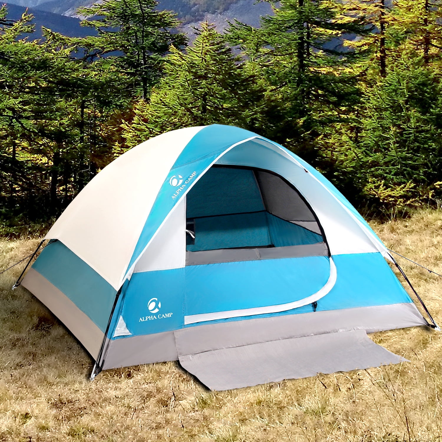 Alpha Camper 2-Person Camping Dome Tent Waterproof Portable Tent with Carry  Bag, Blue 